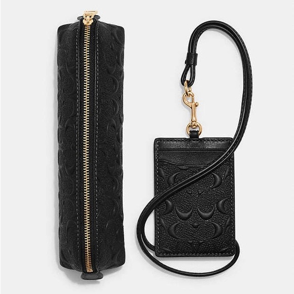 Coach Boxed Pencil Case and ID Lanyard Set in Signature Leather - Black - Picture 4 of 6